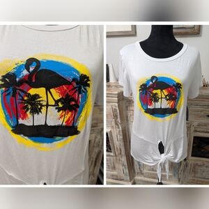 Plus Size Flamingo Tropical Vacation Tie Front Tee 1X NWT Scarlett Super Soft